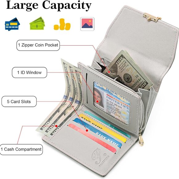 Bifold Wallet Women Leather RFID Blocking Card Holder - Picture 4 of 6